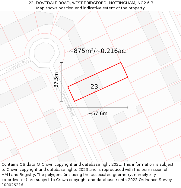 23, DOVEDALE ROAD, WEST BRIDGFORD, NOTTINGHAM, NG2 6JB: Plot and title map