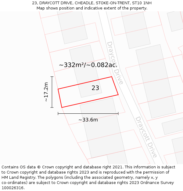 23, DRAYCOTT DRIVE, CHEADLE, STOKE-ON-TRENT, ST10 1NH: Plot and title map