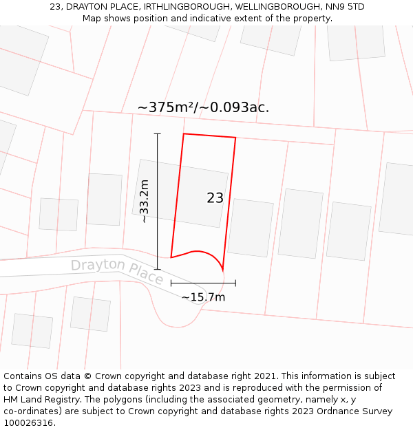 23, DRAYTON PLACE, IRTHLINGBOROUGH, WELLINGBOROUGH, NN9 5TD: Plot and title map