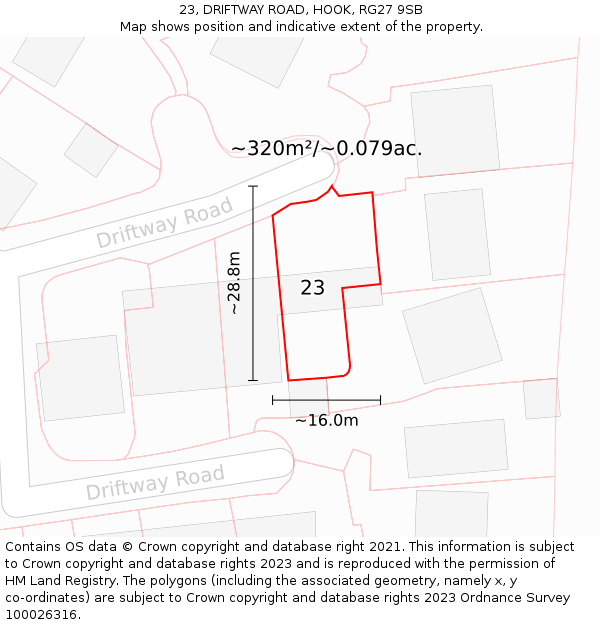 23, DRIFTWAY ROAD, HOOK, RG27 9SB: Plot and title map