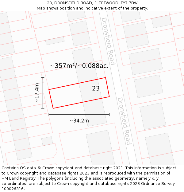 23, DRONSFIELD ROAD, FLEETWOOD, FY7 7BW: Plot and title map