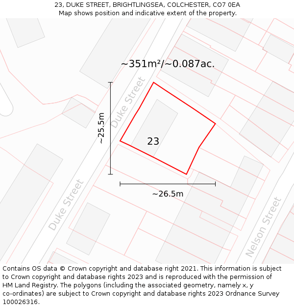 23, DUKE STREET, BRIGHTLINGSEA, COLCHESTER, CO7 0EA: Plot and title map