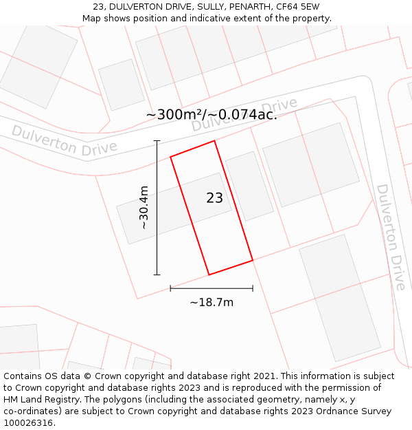 23, DULVERTON DRIVE, SULLY, PENARTH, CF64 5EW: Plot and title map