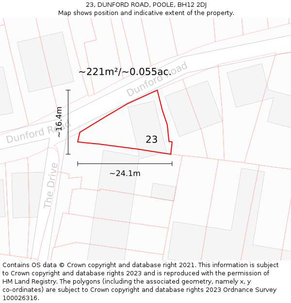 23, DUNFORD ROAD, POOLE, BH12 2DJ: Plot and title map