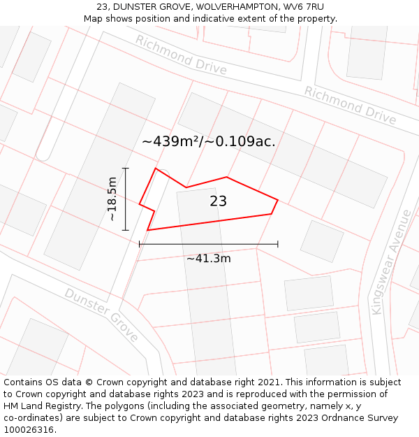 23, DUNSTER GROVE, WOLVERHAMPTON, WV6 7RU: Plot and title map