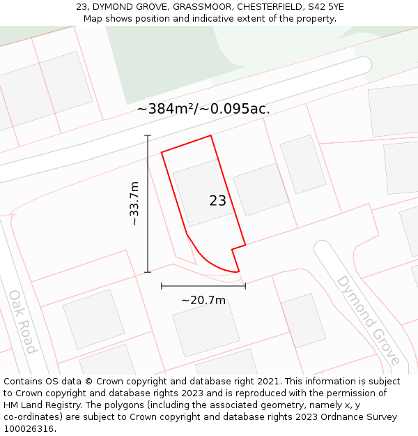 23, DYMOND GROVE, GRASSMOOR, CHESTERFIELD, S42 5YE: Plot and title map