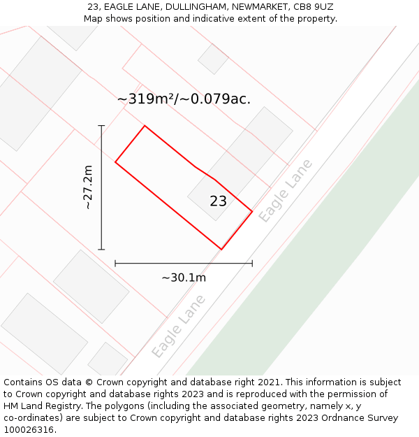 23, EAGLE LANE, DULLINGHAM, NEWMARKET, CB8 9UZ: Plot and title map