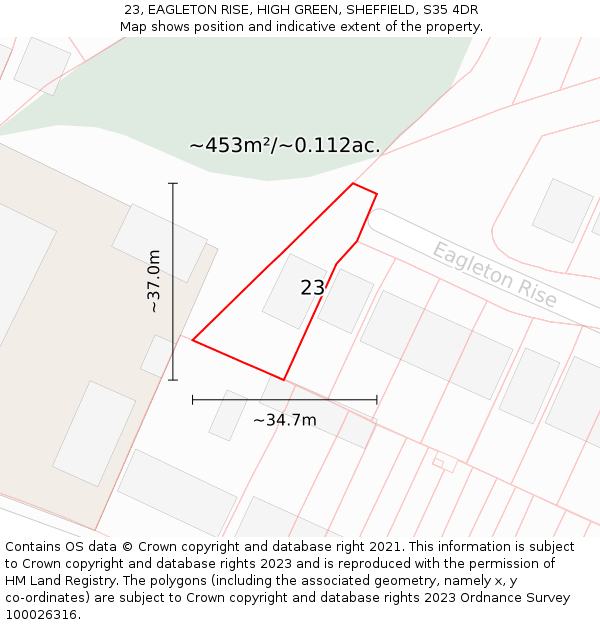 23, EAGLETON RISE, HIGH GREEN, SHEFFIELD, S35 4DR: Plot and title map