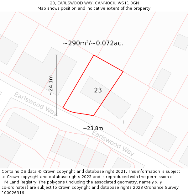 23, EARLSWOOD WAY, CANNOCK, WS11 0GN: Plot and title map