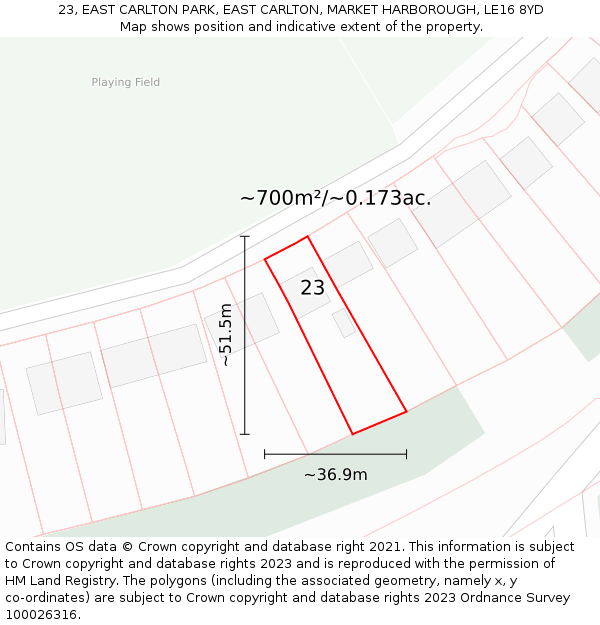 23, EAST CARLTON PARK, EAST CARLTON, MARKET HARBOROUGH, LE16 8YD: Plot and title map