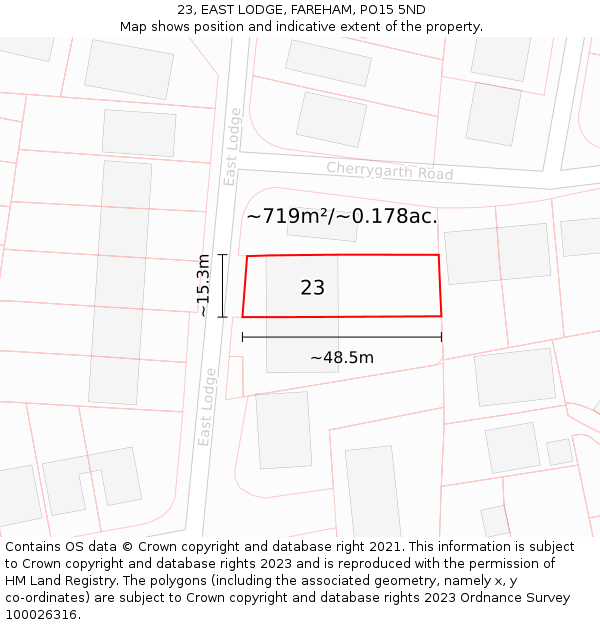 23, EAST LODGE, FAREHAM, PO15 5ND: Plot and title map