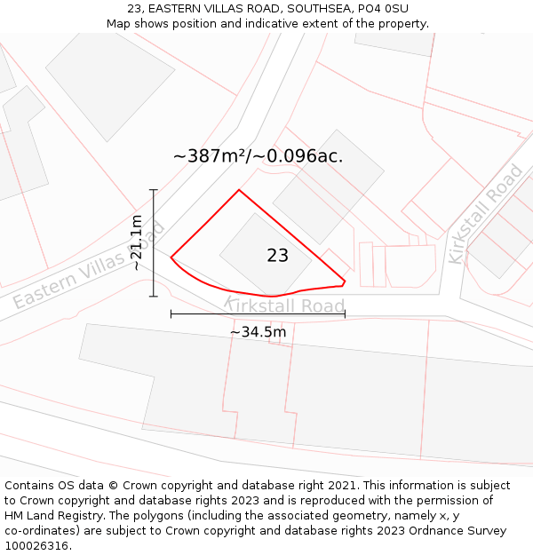 23, EASTERN VILLAS ROAD, SOUTHSEA, PO4 0SU: Plot and title map