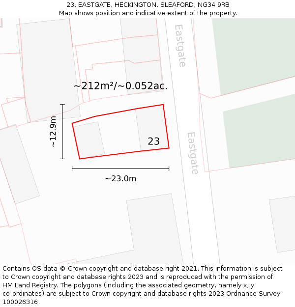 23, EASTGATE, HECKINGTON, SLEAFORD, NG34 9RB: Plot and title map