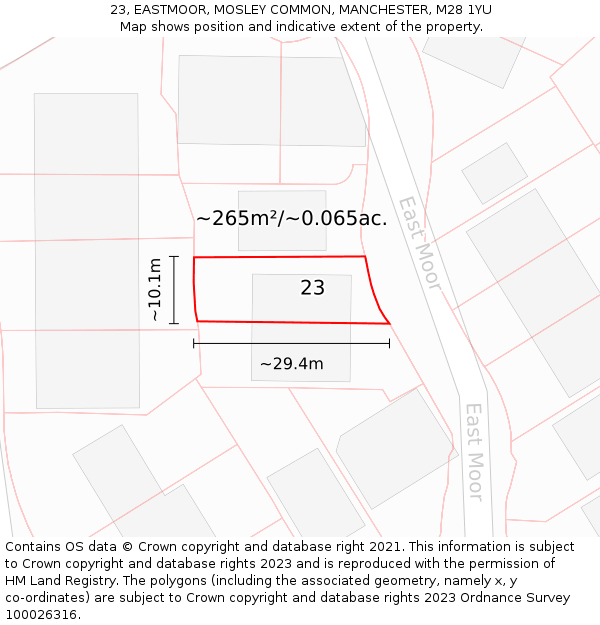 23, EASTMOOR, MOSLEY COMMON, MANCHESTER, M28 1YU: Plot and title map