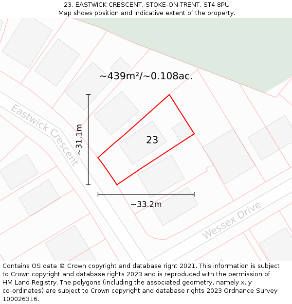 23, EASTWICK CRESCENT, STOKE-ON-TRENT, ST4 8PU: Plot and title map