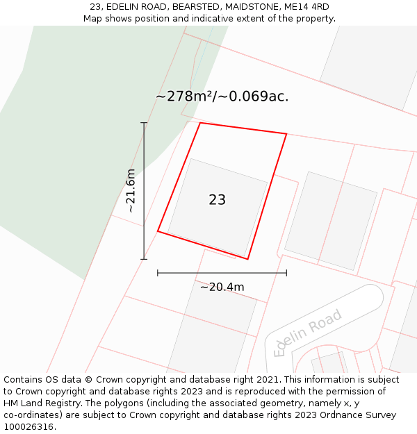 23, EDELIN ROAD, BEARSTED, MAIDSTONE, ME14 4RD: Plot and title map