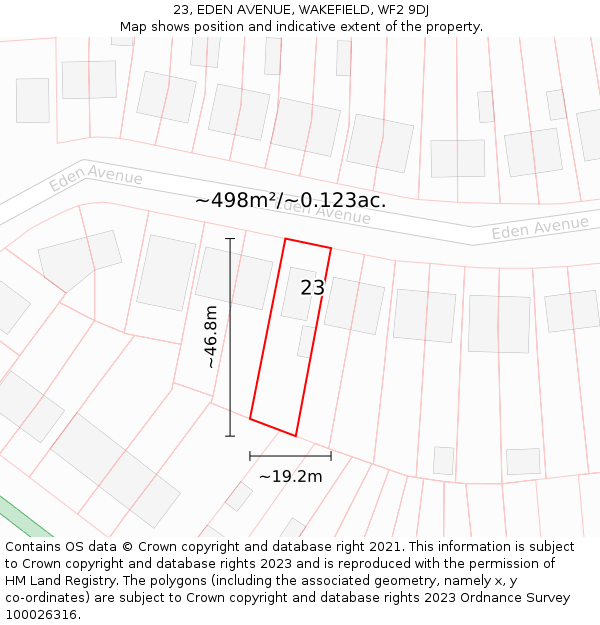23, EDEN AVENUE, WAKEFIELD, WF2 9DJ: Plot and title map