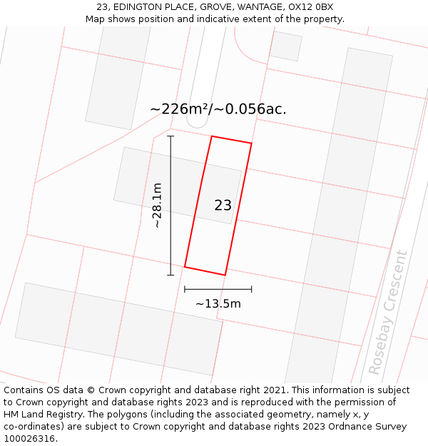 23, EDINGTON PLACE, GROVE, WANTAGE, OX12 0BX: Plot and title map
