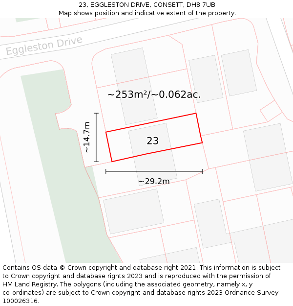 23, EGGLESTON DRIVE, CONSETT, DH8 7UB: Plot and title map