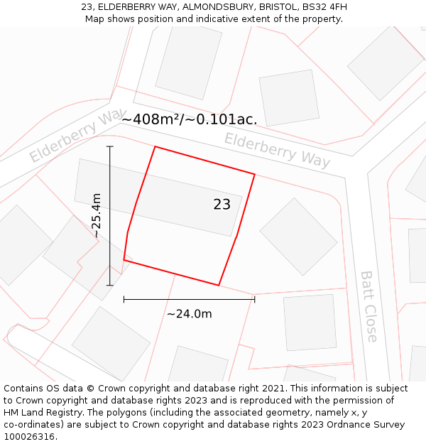 23, ELDERBERRY WAY, ALMONDSBURY, BRISTOL, BS32 4FH: Plot and title map