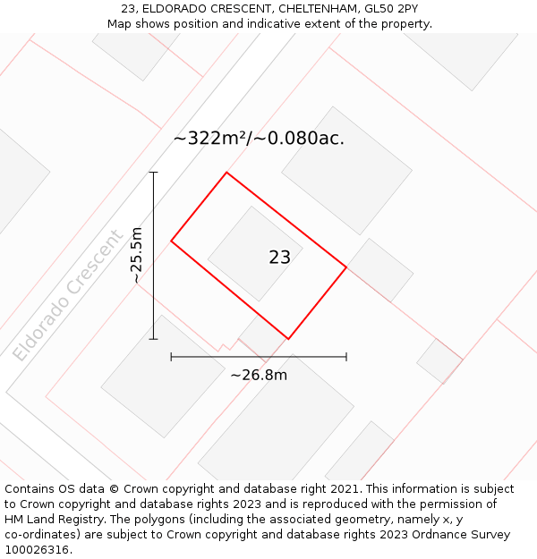 23, ELDORADO CRESCENT, CHELTENHAM, GL50 2PY: Plot and title map