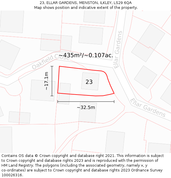 23, ELLAR GARDENS, MENSTON, ILKLEY, LS29 6QA: Plot and title map