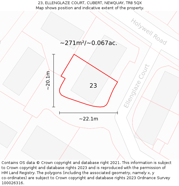 23, ELLENGLAZE COURT, CUBERT, NEWQUAY, TR8 5QX: Plot and title map