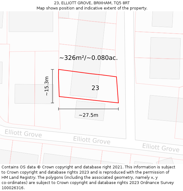 23, ELLIOTT GROVE, BRIXHAM, TQ5 8RT: Plot and title map