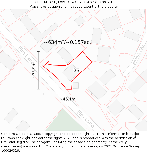 23, ELM LANE, LOWER EARLEY, READING, RG6 5UE: Plot and title map