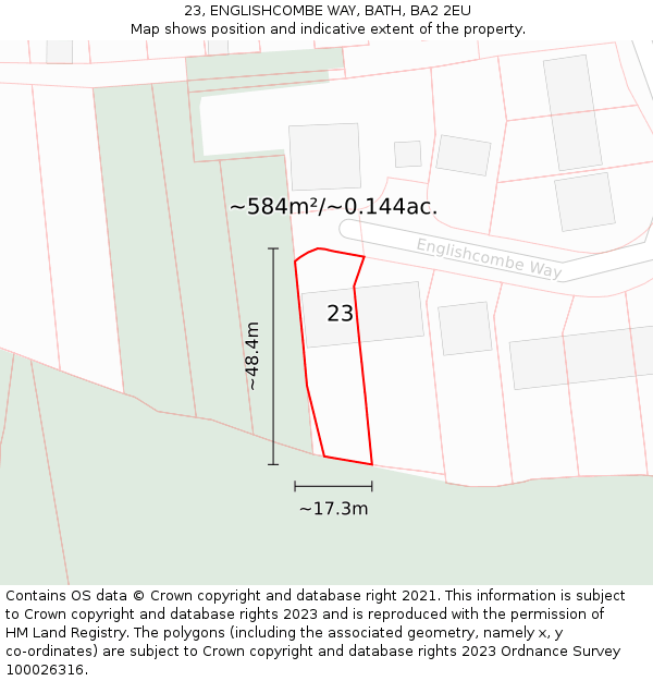 23, ENGLISHCOMBE WAY, BATH, BA2 2EU: Plot and title map