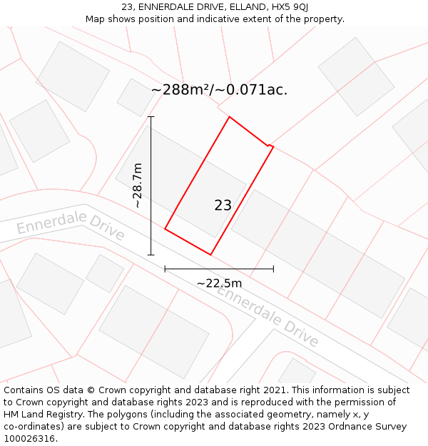 23, ENNERDALE DRIVE, ELLAND, HX5 9QJ: Plot and title map