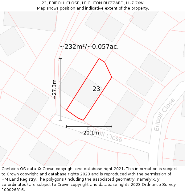 23, ERIBOLL CLOSE, LEIGHTON BUZZARD, LU7 2XW: Plot and title map