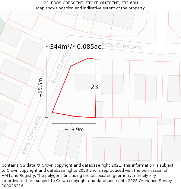 23, EROS CRESCENT, STOKE-ON-TRENT, ST1 6RN: Plot and title map