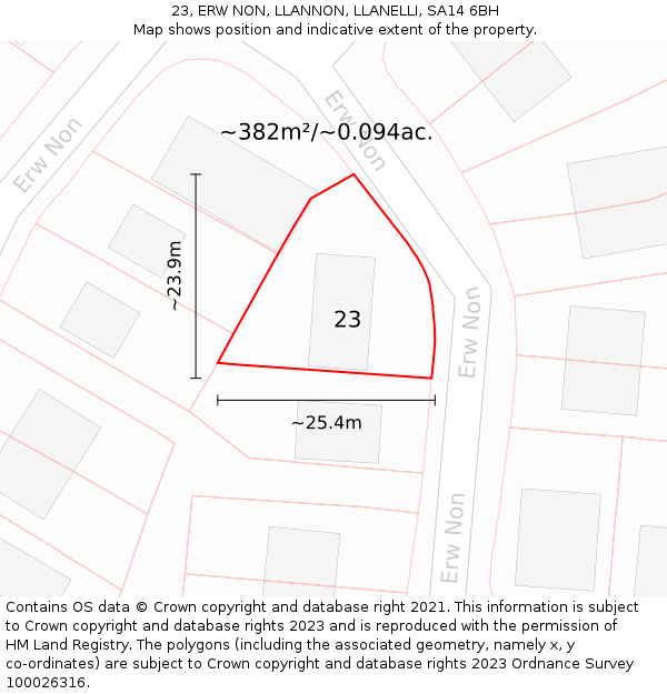 23, ERW NON, LLANNON, LLANELLI, SA14 6BH: Plot and title map