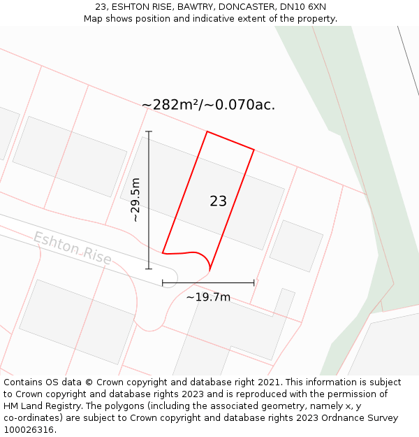 23, ESHTON RISE, BAWTRY, DONCASTER, DN10 6XN: Plot and title map