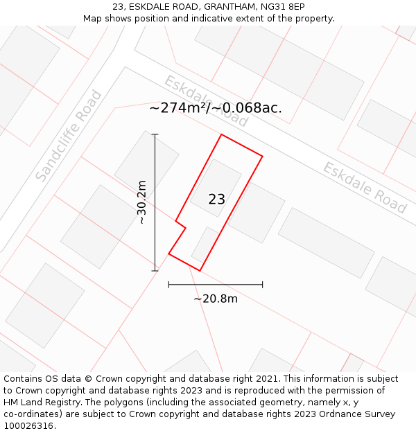 23, ESKDALE ROAD, GRANTHAM, NG31 8EP: Plot and title map