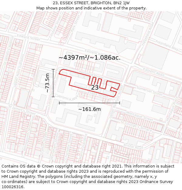 23, ESSEX STREET, BRIGHTON, BN2 1JW: Plot and title map
