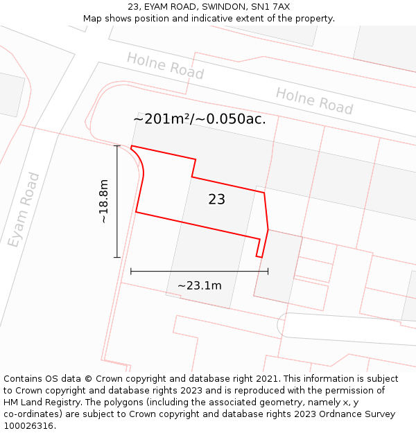 23, EYAM ROAD, SWINDON, SN1 7AX: Plot and title map