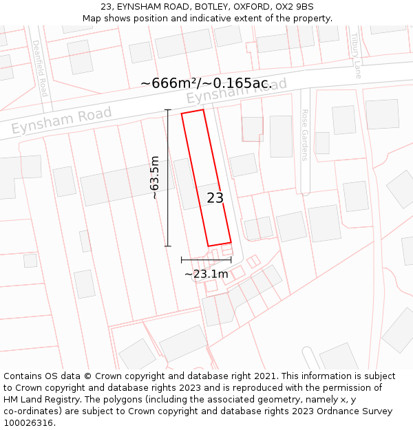 23, EYNSHAM ROAD, BOTLEY, OXFORD, OX2 9BS: Plot and title map