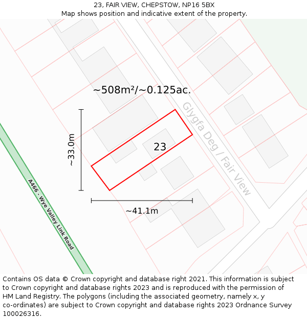 23, FAIR VIEW, CHEPSTOW, NP16 5BX: Plot and title map