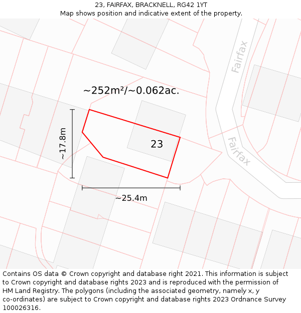 23, FAIRFAX, BRACKNELL, RG42 1YT: Plot and title map