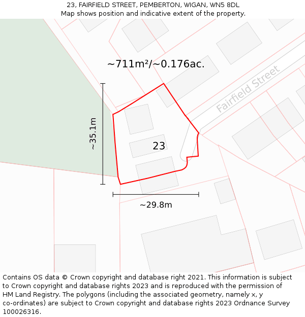 23, FAIRFIELD STREET, PEMBERTON, WIGAN, WN5 8DL: Plot and title map