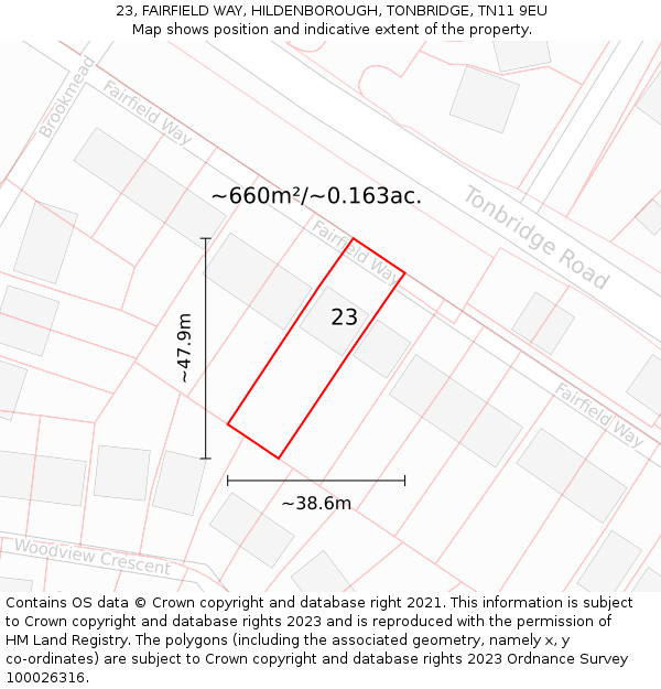 23, FAIRFIELD WAY, HILDENBOROUGH, TONBRIDGE, TN11 9EU: Plot and title map