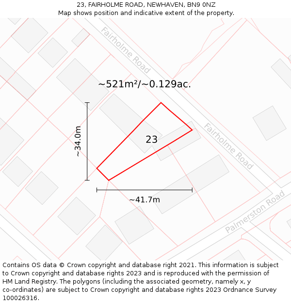 23, FAIRHOLME ROAD, NEWHAVEN, BN9 0NZ: Plot and title map