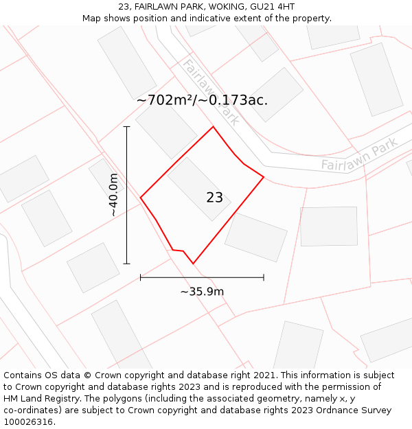 23, FAIRLAWN PARK, WOKING, GU21 4HT: Plot and title map