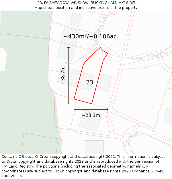 23, FAIRMEADOW, WINSLOW, BUCKINGHAM, MK18 3JB: Plot and title map