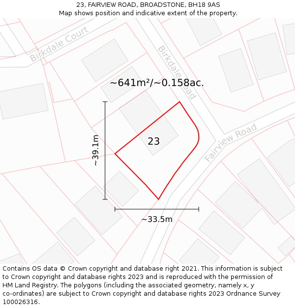 23, FAIRVIEW ROAD, BROADSTONE, BH18 9AS: Plot and title map