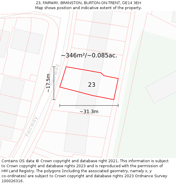 23, FAIRWAY, BRANSTON, BURTON-ON-TRENT, DE14 3EH: Plot and title map