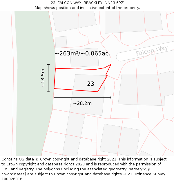 23, FALCON WAY, BRACKLEY, NN13 6PZ: Plot and title map