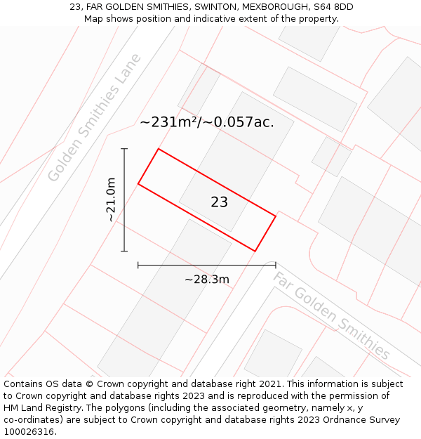 23, FAR GOLDEN SMITHIES, SWINTON, MEXBOROUGH, S64 8DD: Plot and title map